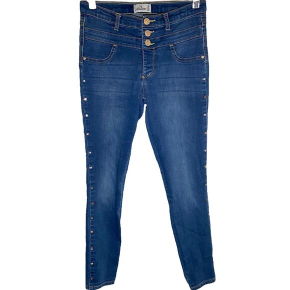 Jordache Skinny Jeans Studded Star Rhinestone Triple Button High Rise Blue 14 - Picture 1 of 6